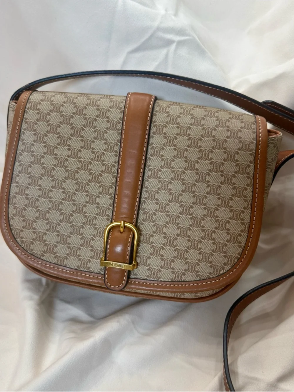 Celine Tan Brown Vintage Macadam PVC and leather shoulder bag - Picture 1 of 12